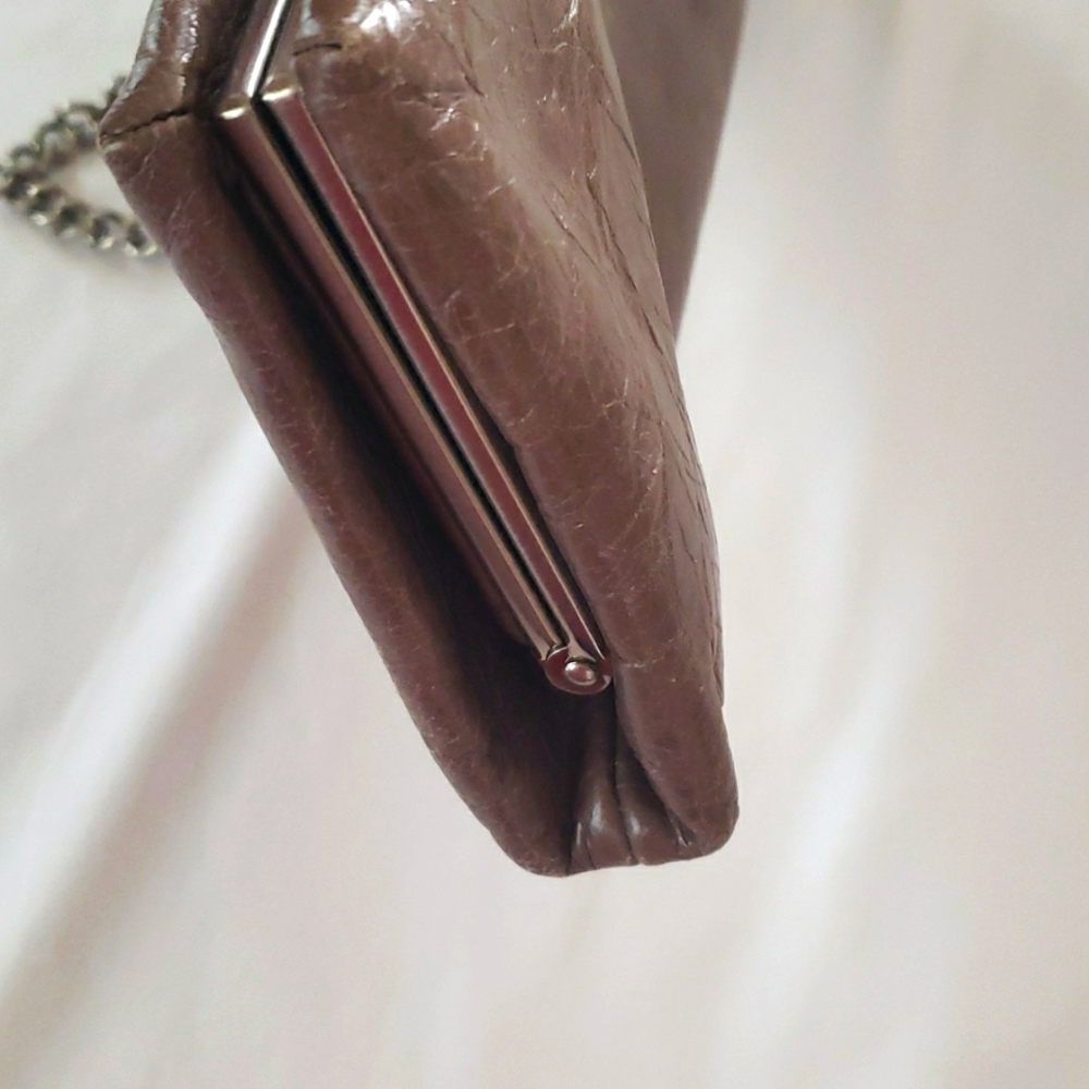 Like NEWGray Distressed Leather HOBO Intl' Clutch with Chain... Kiss Lock!! - Picture 5 of 10